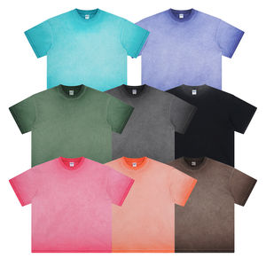 Vente en gros T-shirts tricotés délavés à l'acide pour hommes 250gsm 100% coton Premium Blank Vintage Street Style - Product Image 5