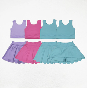 Ensemble débardeur et jupe athlétique festonné pour filles, tenue de yoga respirante pour enfants avec short intégré – Grande Vente - Product Image 1