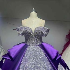 Vestidos de Quinceañera Brillantes Morados Wx87 con Cuello Barco y Apliques de Encaje para Niñas, Vestidos de Princesa para Fiesta de 16 Años y Baile de Graduación - Product Image 3