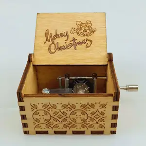 RTS antike mini-musikbox aus holz mit kurbelgestell