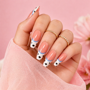 Uñas postizas de gel suave reutilizables <span class=keywords><strong>con</strong></span> diseño de lunares rosas, estilo ataúd francés, <span class=keywords><strong>con</strong></span> diamantes de imitación, de longitud media - Product Image 3