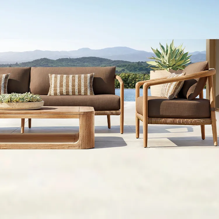 Modernes minimalistisches Outdoor-Sofa-Set Seilgewebe Outdoor-Möbel Hotel Villa Terrasse Outdoor-Teak-Sofa-Set