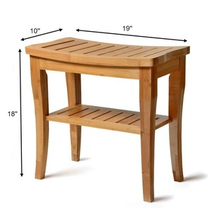 Bathroom Wholesale Natural Wood <strong>Bamboo</strong> Seat Shower Bench <strong>Stool</strong> with Shelf - Product Image 4