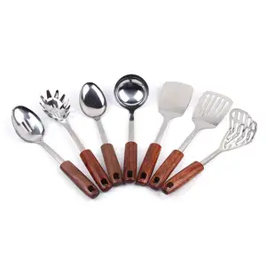 Инструменты для приготовления пищи с деревянной ручкой, посуда с индивидуальным логотипом, кухонная утварь из нержавеющей стали