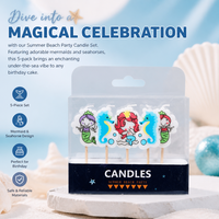 Lot de bougies d'anniversaire en forme de sirène et d'équidé marin, mignonnes, sur le thème de l'océan, en cire alimentaire, avec pics en bois pour gâteau
