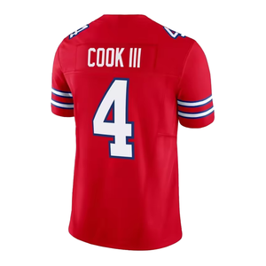 Vente en gros de maillots de football américain de haute qualité 2024 # 4 James Cook III, short respirant et à séchage rapide, blanc, bleu, rouge, avec coutures - Product Image 5