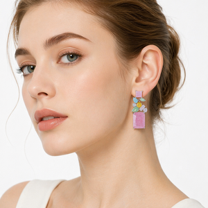 Boucles d'oreilles pendantes géométriques en laiton, couleur bonbon, avec zircon multi-glaçons, pierres longues taille baguette rose et vert menthe, fournisseur de bijoux - Product Image 3