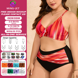 NUEVO Bikini de Dos Piezas con Estampados Sólidos y Costuras Cruzadas, de Cintura Alta, para Mujer, Talla Grande, Sexy, Traje de Baño para Playa - Product Image 1