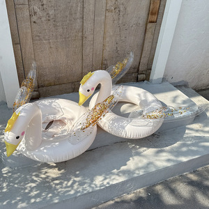 Bouée de natation gonflable en forme de cygne, épaissie avec des paillettes, pour piscine, parc aquatique, usage en station balnéaire - Product Image 2