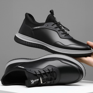 Mocassins en cuir pour hommes, bout rond, à lacets, doublure en maille respirante, semelle en caoutchouc, style britannique, chaussures décontractées toutes saisons - Product Image 2