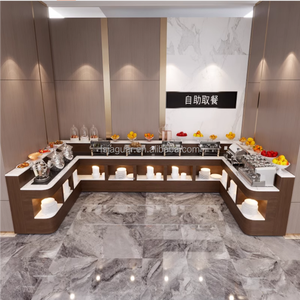 Buffet en marbre en forme <span class=keywords><strong>de</strong></span> <span class=keywords><strong>L</strong></span> personnalisable, comptoir <span class=keywords><strong>de</strong></span> service alimentaire moderne avec éclairage LED pour restaurants, hôtels, écoles et cantines - Product Image 1