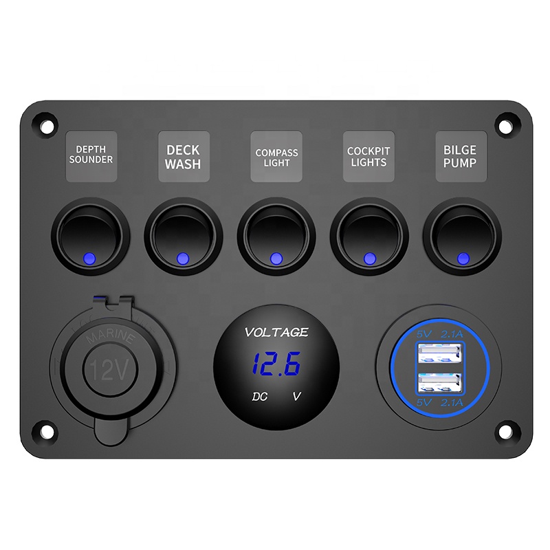 5 Gang водонепроницаемый кулисный переключатель панель контроллер 12V Dual USB Автомобильное зарядное устройство гнездо предохранителя автоматический выключатель для автомобиля лодка