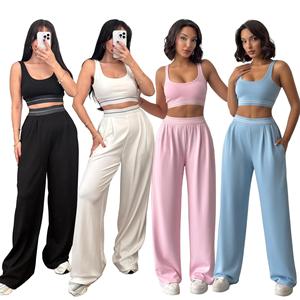 Conjuntos de Ropa de Verano Elegantes para Mujer, Atuendos de Club para Mujer, Top Deportivo Sexy con Relleno y Pantalones Anchos de Cintura Alta, Aloe Yoga - Product Image 6