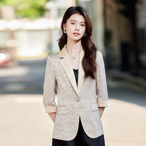 Women's Blazer Jacquard Design Spring Casual Stylish Pocket Polyester Fabric - Product Image 1