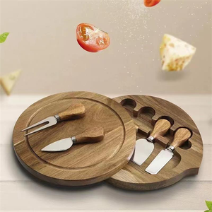 Juego de vajilla de madera sin terminar en relieve con flor de cerezo, cubiertos de bambú, bandeja de vuelo para degustación de café y Pizza para cortar bloques - Product Image 2