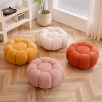 Vente Directe Usine Pouf Citrouille Rond en Velours Blanc Adorable, Siège d'Appoint pour Salon