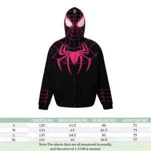 High Street Men's Spider Full Zip Up Hoodie French Terry Hip Hop Oversize Custom Zipper Hoodie With Hot Sale