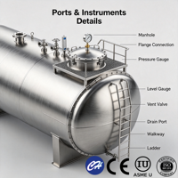 Tanque Horizontal Grande para Almacenamiento de Agua Contra Incendios de 20000-300000L, Acero Inoxidable SS304, Certificado por ASME, CE e ISO