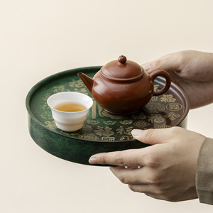 Hundred Blessings Brass <b>Tea</b> <b>Tray</b> Round Heat Resistant Pot Stand For Kung Fu <b>Tea</b> - Product Image 3