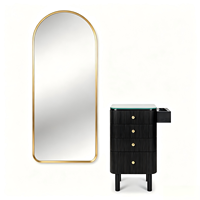 Nouvelle conception de chariot de travail pour coiffeur avec plateau en verre et structure en bois, avec trou pour sèche-cheveux, pour salon de beauté