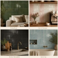 Carrelage mural en céramique 3D ondulé, artisanal, émeraude olive blush, pour café, restaurant, hôtel, mur d'accentuation, commande par conteneur