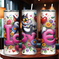 Gobelet isotherme en acier inoxydable de 20 oz avec motif de chat de dessin animé, bouteille d'eau isolée avec motif de chat floral « LOVE », livraison gratuite aux États-Unis