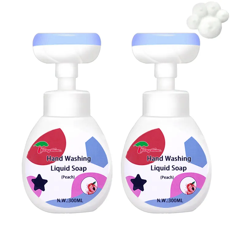 Rayshine Wholesale Custom Private Brand Peach Fragrance Liaquid Soap For Children Hand Washing With Flower Pump Head 500G