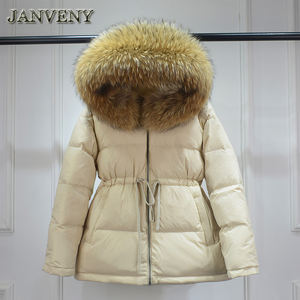 JANVENY Parka Invernale da Donna con Vera Pelliccia di Procione, Piumino Spesso Soffice e Caldo con Vita Regolabile, Cappotto Impermeabile in Piuma d'Anatra - Product Image 4