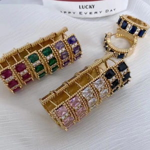 भव्य फैशन क्रिस्टल कान की बाली मल्टी-रंग चमकदार प्रवृत्ति गहने घन Zirconia रंगीन जेड कान की बाली आभूषण - Product Image 6