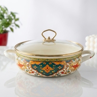 Marmite Luhong Ruyi grande capacité, classique, en fonte émaillée, avec couvercle en verre, revêtement antiadhésif, logo personnalisé, compatible gaz et induction