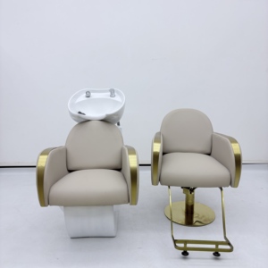 Ensemble de mobilier moderne pour salon de beauté : Lit de lavage, fauteuil de coiffure en cuir synthétique rembourré, hauteur réglable, rotation à 360 degrés - Product Image 3