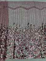 Tissu en tulle à franges et sequins bordeaux, dentelle perlée couture, directement de l'usine, pour robe de soirée de luxe, robe de mariée, robe de bal