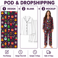 Pyjama personnalisé de Noël pour femme, motif bonhomme de neige violet, col cranté, en polyester, livraison directe, MOQ 1 pièce
