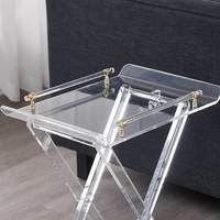 Table basse pliante en acrylique personnalisée avec poignées, design de présentoir transparent