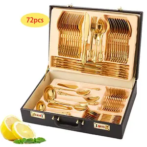 12 People Service Palace Style Flatware Sets Coloured Gold Cutlery Stainless Steel 72pcs Cutlery Set With Gift Box