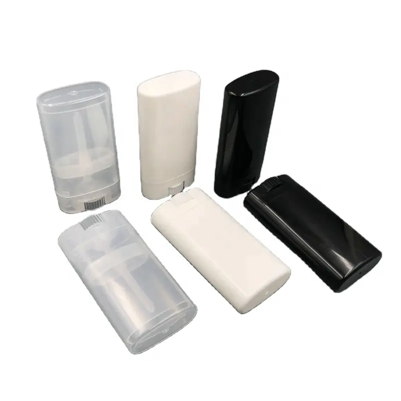 In Stock 15g 15ml plastic flat oval deodorant stick container, lip balm tube