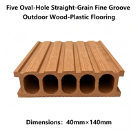 Plancher en composite bois-plastique (WPC) pour extérieur, 40mmx140mm, à cinq trous ovales, grain droit, rainures fines, antidérapant, écologique, pour jardin
