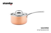 Cacerola de Cobre Triple con Asa Larga para Cocinas de Inducción y Gas, Capacidad de 1-2L, Olla para Leche de Cobre con Tapa de Acero Inoxidable