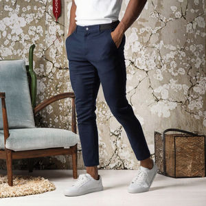 กางเกงผู้ชายผ้าฝ้ายผสมสแปนเด็กซ์ น้ำหนักเบา สวมใส่สบาย ระบายอากาศได้ดี ไม่ยับ ทรงวินเทจ เอวกลาง ติดกระดุม ทรงตรง ลายเรียบ สำหรับฤดูใบไม้ร่วง - Product Image 3