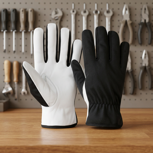 Guantes de Trabajo de Cuero PU, Negros y Blancos, Antideslizantes, con Puño Elástico, Guantes de Seguridad de Uso General, Grosor de 2 Mil - Product Image 2