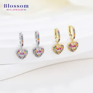 Fashion Earrings 925 Sterling Silver Gold Plated Rainbow Colors Zircon Butterfly Heart Pendant Earrings Hoop Earrings Jewelry Fo
