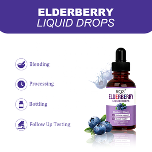 Gotas Líquidas de Sabugueiro (Sabor de Mirtilo) - Suplemento Dietético para Suporte Imunológico e Saúde Geral |   1 Fl oz (30mL) |   OEM/ODM - Product Image 4