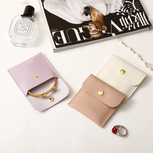 Eco friendly custom Logo PU Leather Buckle Jewelry Organizer Pouch with Logo Snap-on Storage Bag for Rings and Necklaces - Product Image 4