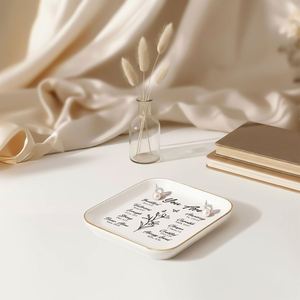 High-End Porcelain Trinket Dish Custom Logo Gold Border Jewelry Tray Personalized Bridesmaid Proposal Gift <b>Ring</b> Holder <b>Plate</b> - Product Image 5