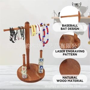 Solid Wood Champion <b>Ring</b> Display Stand Desktop <b>Necklace</b> Storage Rack Baseball Theme Jewelry Organizer - Product Image 2