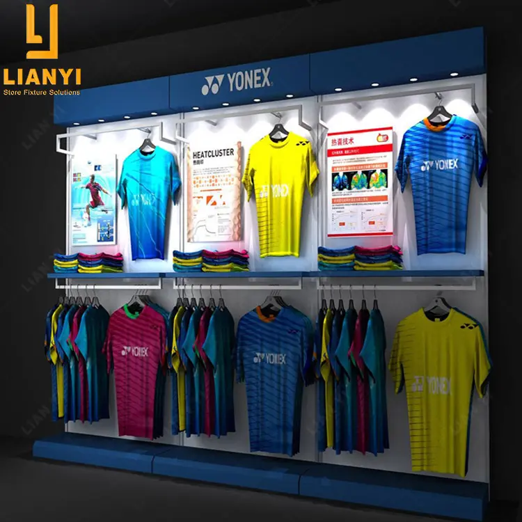Multi-functional Retail Wall Garment Sport Wear Display Racks For Small Shop Sport Store Design
