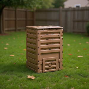Poubelle à compost de jardin DB Modern 450L, rectangulaire, en PP, structure intégrée, pour extérieur, stockage domestique, poubelle de recyclage, marron - Product Image 2