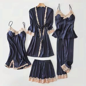 Set Pigiama Sexy <span class=keywords><strong>da</strong></span> Donna in Cinque Pezzi per Estate e Autunno, Set Sottile <span class=keywords><strong>Taglie</strong></span> <span class=keywords><strong>Forti</strong></span> con Vestaglia a Maniche Lunghe e Camicia <span class=keywords><strong>da</strong></span> <span class=keywords><strong>Notte</strong></span> - Product Image 3
