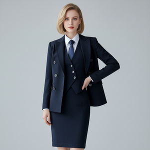 Completo Elegante da <span class=keywords><strong>Donna</strong></span> per Ufficio, Poliestere/<span class=keywords><strong>Cotone</strong></span>, Manica Lunga, Scollo a V, Uniforme Primaverile, Anti-restringimento, Vestibilità Regolare, Lunghezza al Ginocchio - Product Image 3