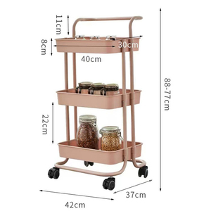 3 Tier <b>Plastic</b> Rolling Utility Cart With Handle Lockable Wheels Storage Organizer Trolley for Home Kitchen Office - Product Image 2
